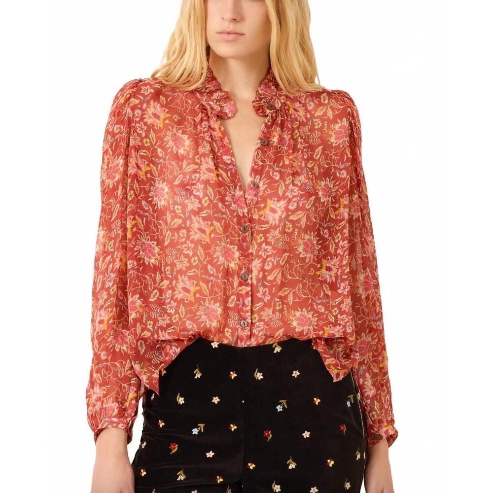 NEW ALIX OF BOHEMIA annabel sunset ember shirt in brown multi